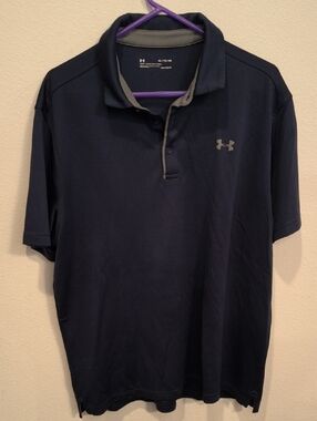 Under Armour Navy Polo with Gray Accents Heat Gear XL